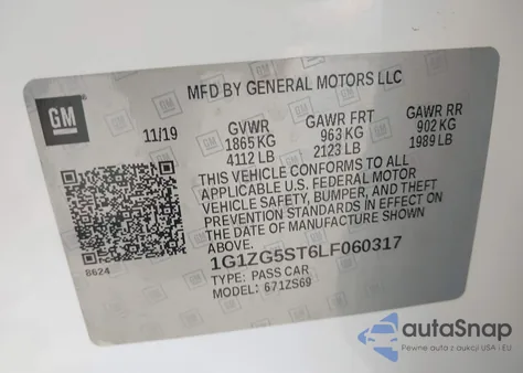 2020 Chevrolet Malibu Fwd Rs from USA, damaged, VIN 1G1ZG5ST6LF060317